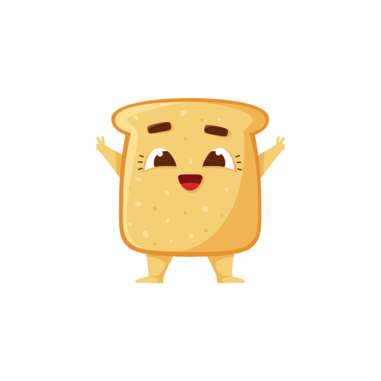 a toasted bread character with its arms up