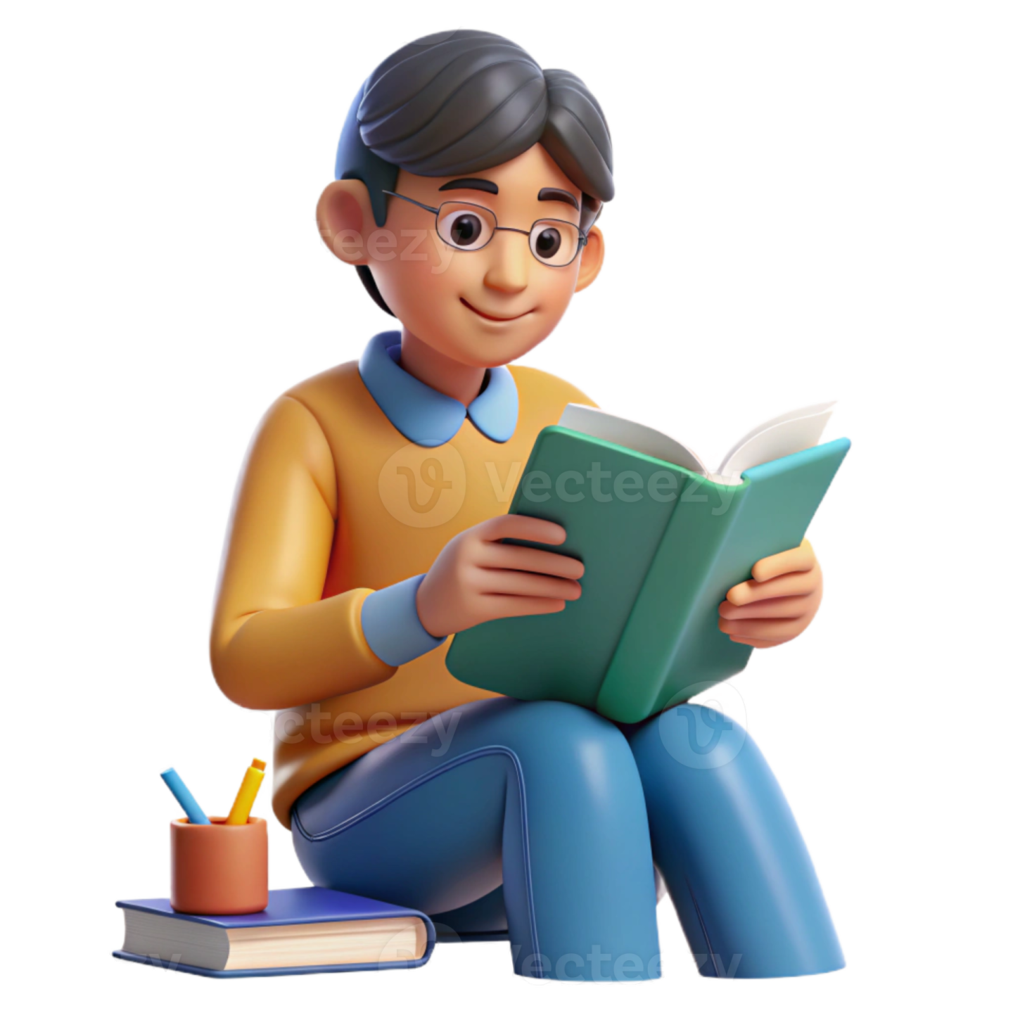 a boy sitting on the floor reading a book