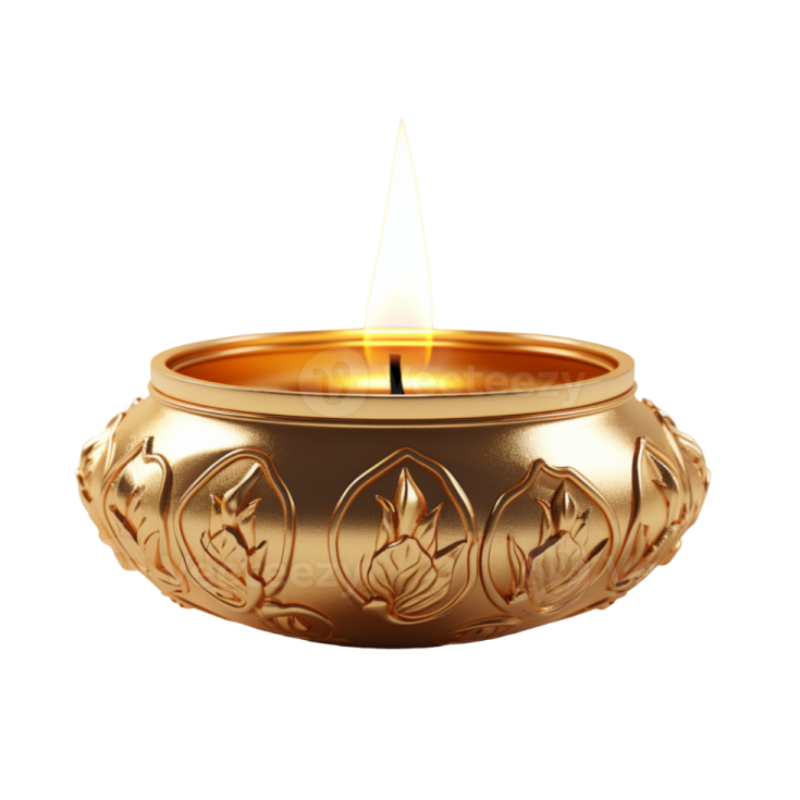 a golden oil lamp on a white background