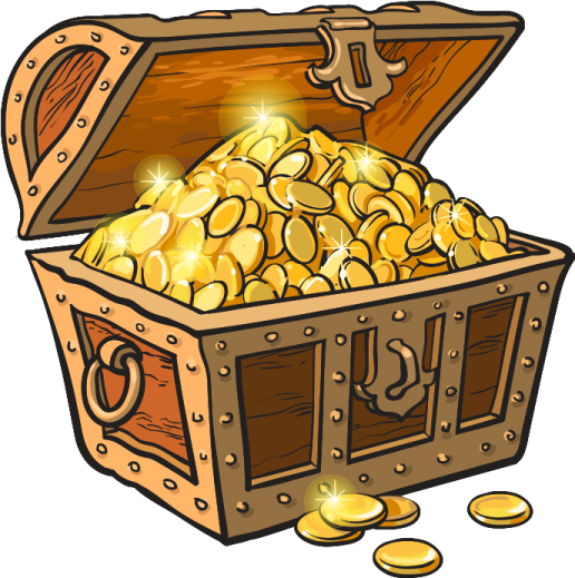 a wooden chest filled with gold coins
