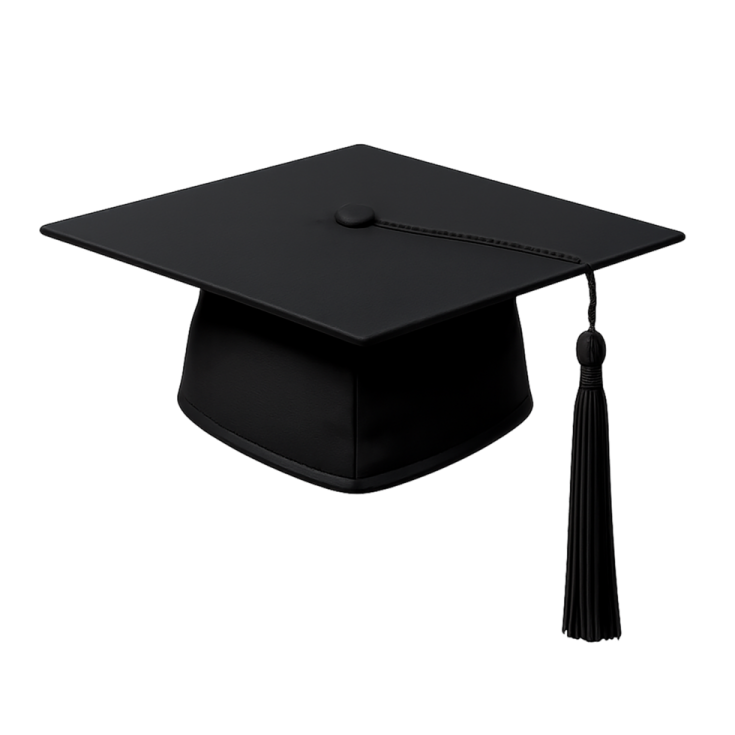 a black graduation cap with a ta