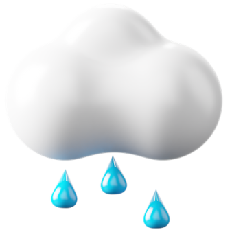 a white cloud with blue rain drops