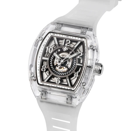 a white watch with a black dial