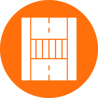 an orange circle with a picture of a door