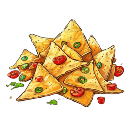 a pile of chips with tomatoes and peppers