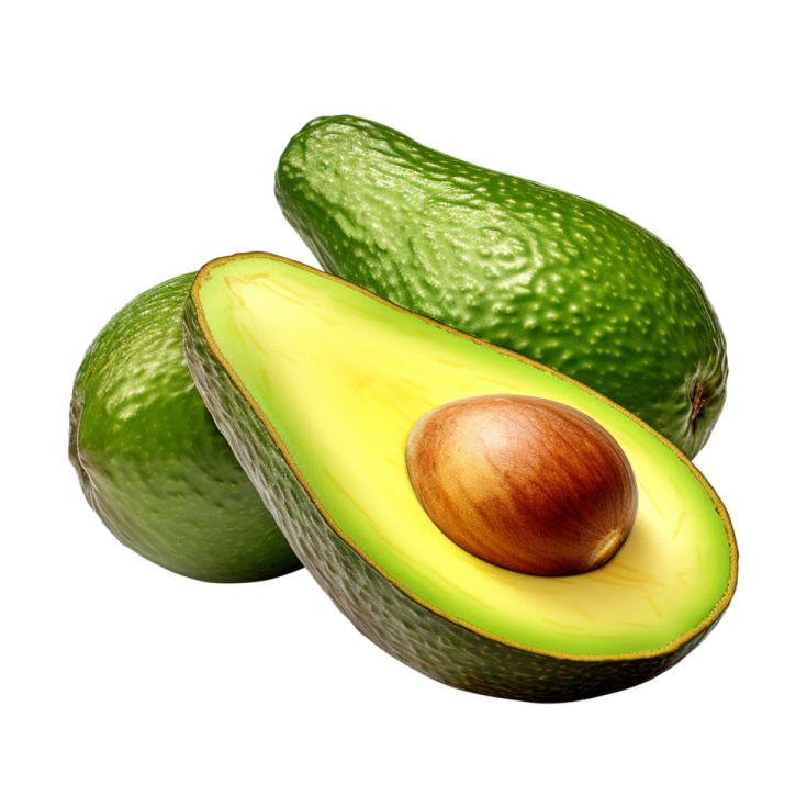two avocas with one cut in half