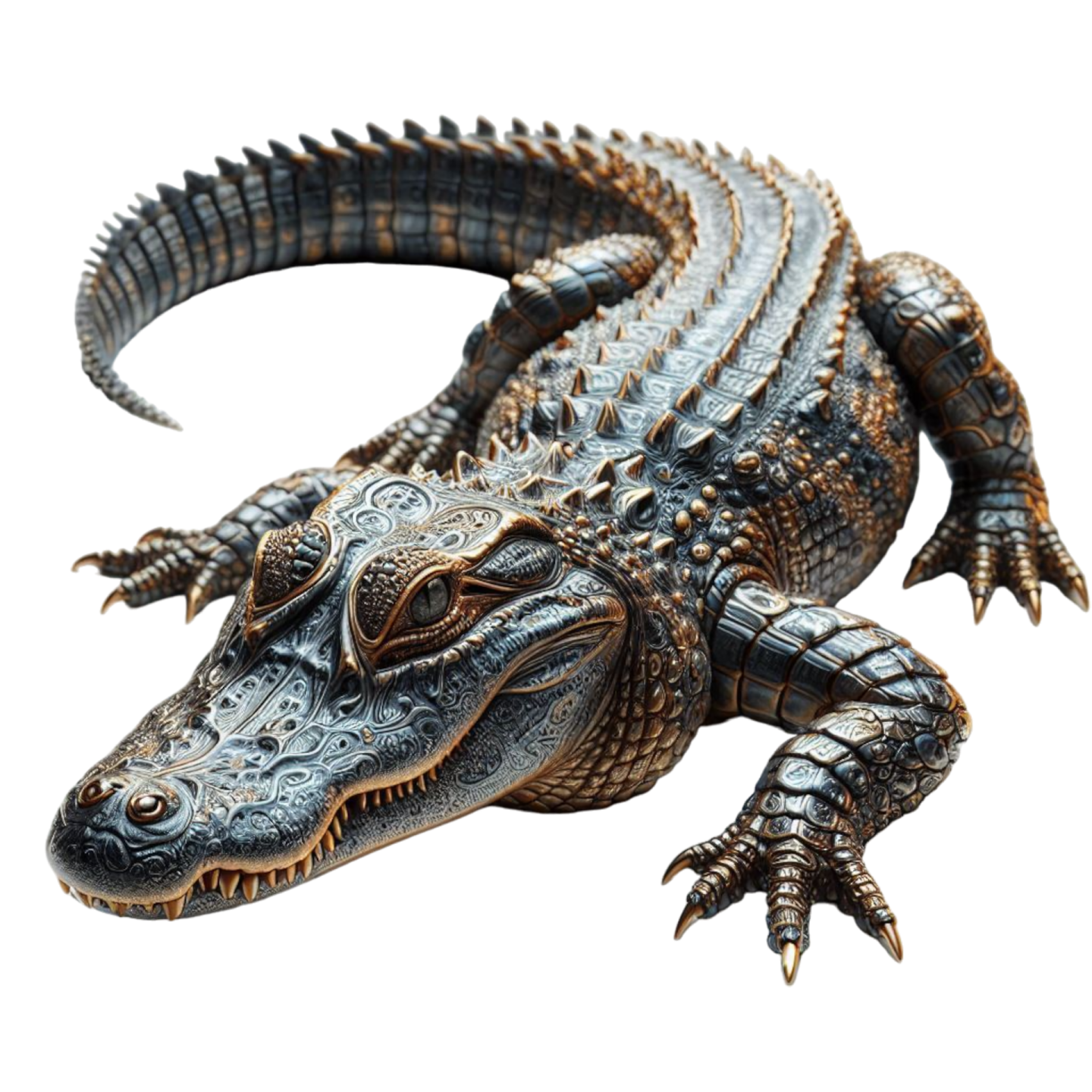 a statue of an alligator on white background