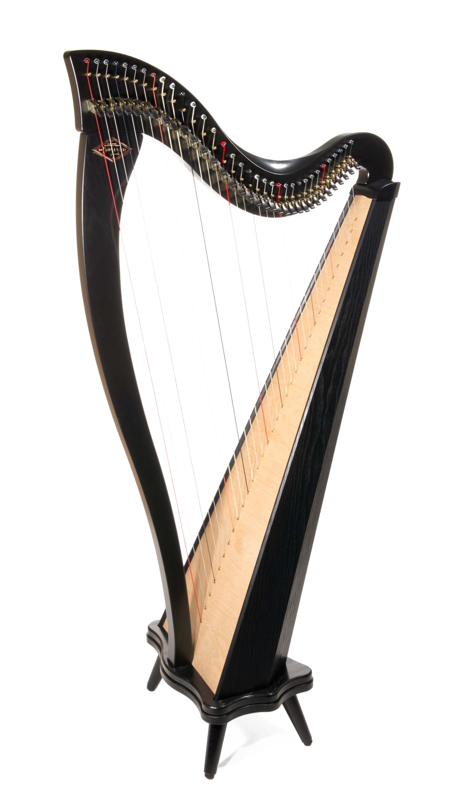 a black harp on a white background