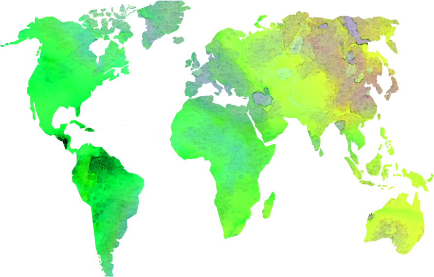 a map of the world with green watercolors
