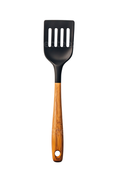 a black spat with a wooden handle