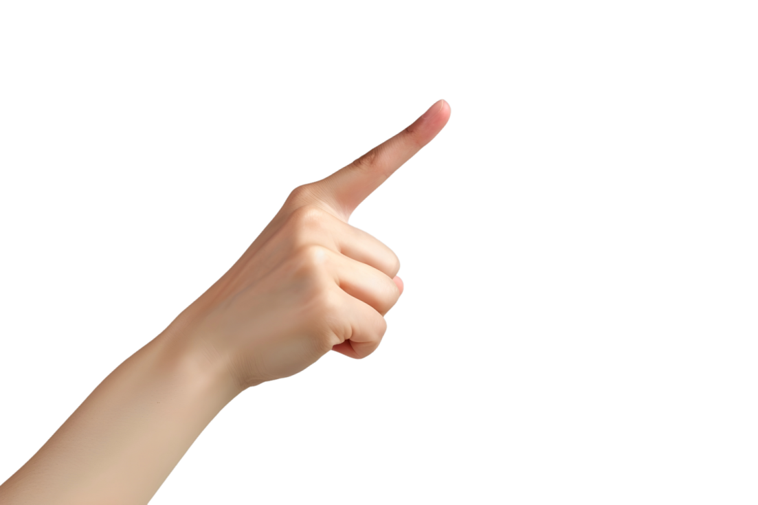 a woman's hand pointing at the camera