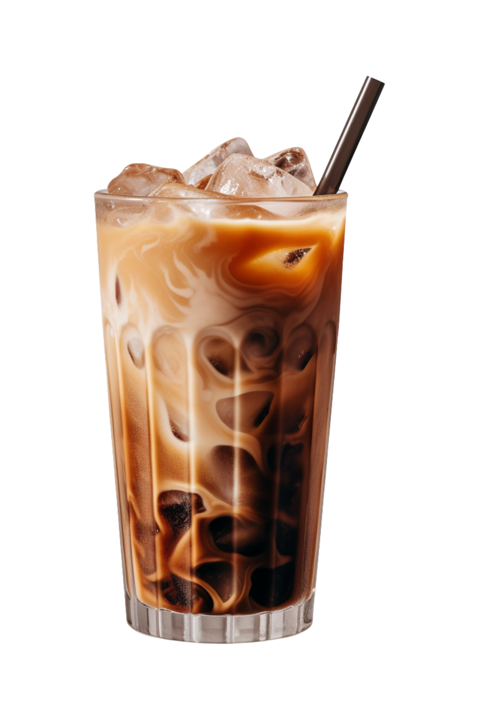a tall glass of iced coffee with ice
