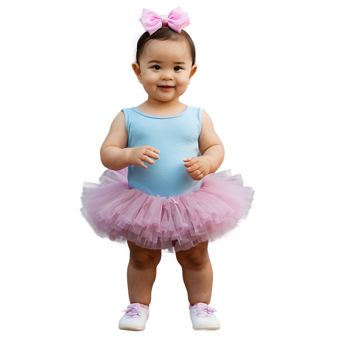 a baby girl wearing a pink and blue tutue