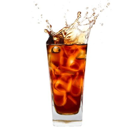 a glass filled with ice and ice cubes