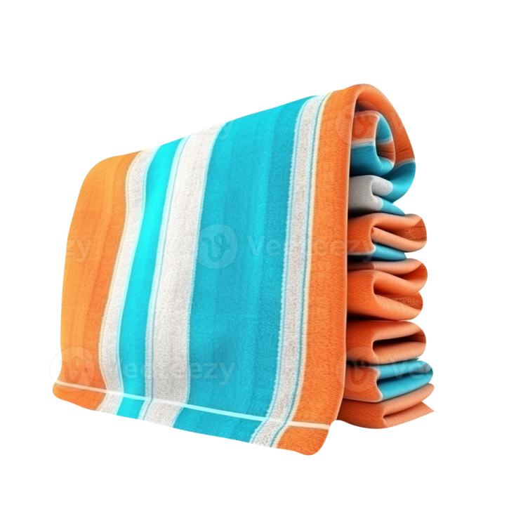 an orange and blue towel folded on a white background