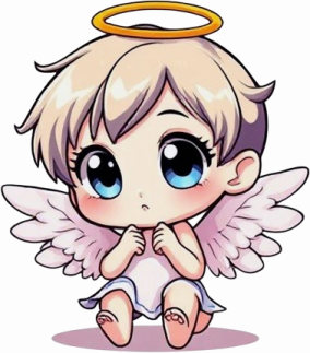 a cute little angel sitting on the ground