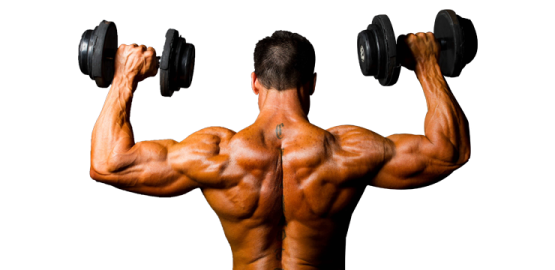 a man doing dumbs with weights on his back