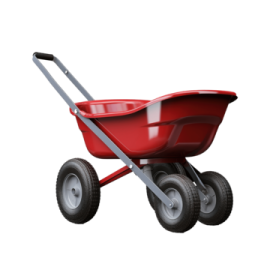 a red wheelbard with wheels