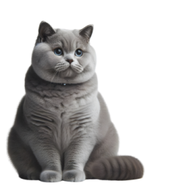 a gray cat with blue eyes sitting down