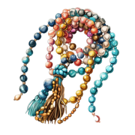a colorful necklace with beads and tas