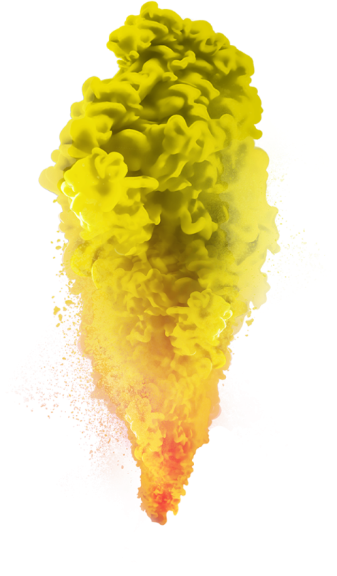 a bunch of yellow and red smoke
