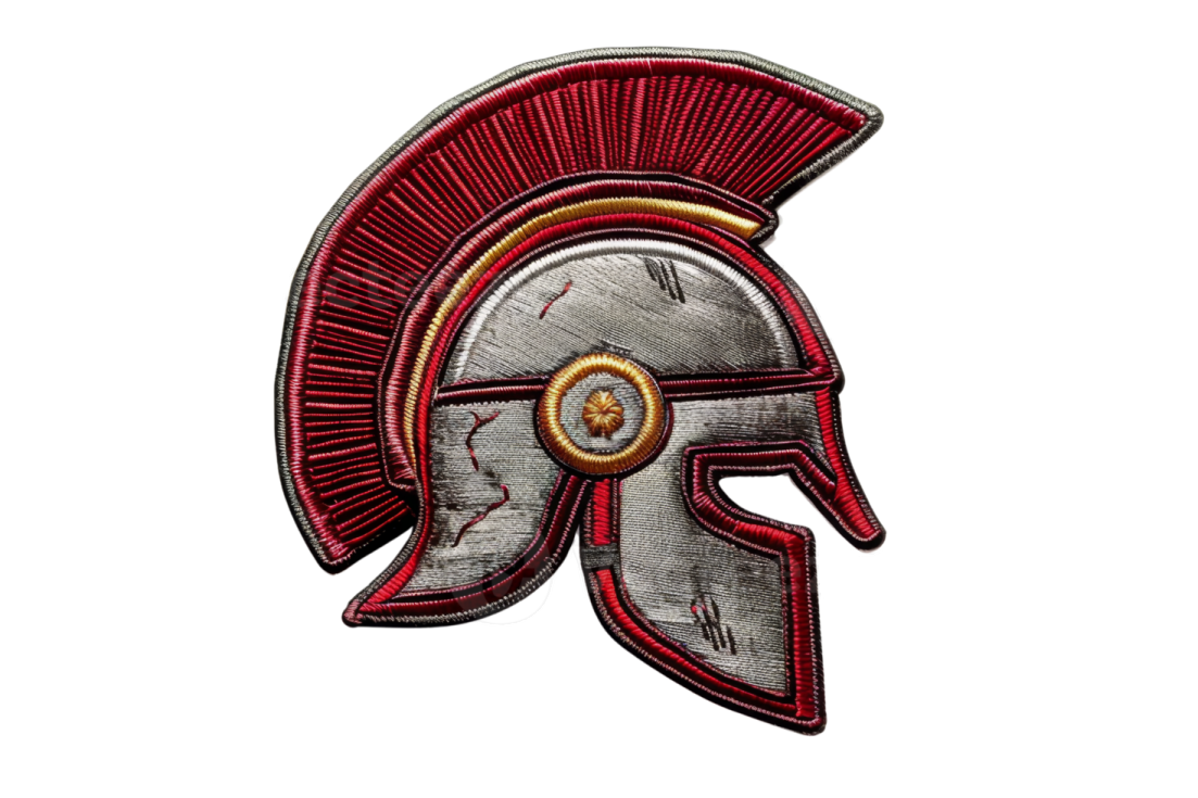 a spartan helmet embroidered on white background