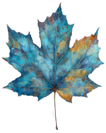 a blue maple leaf on a white background