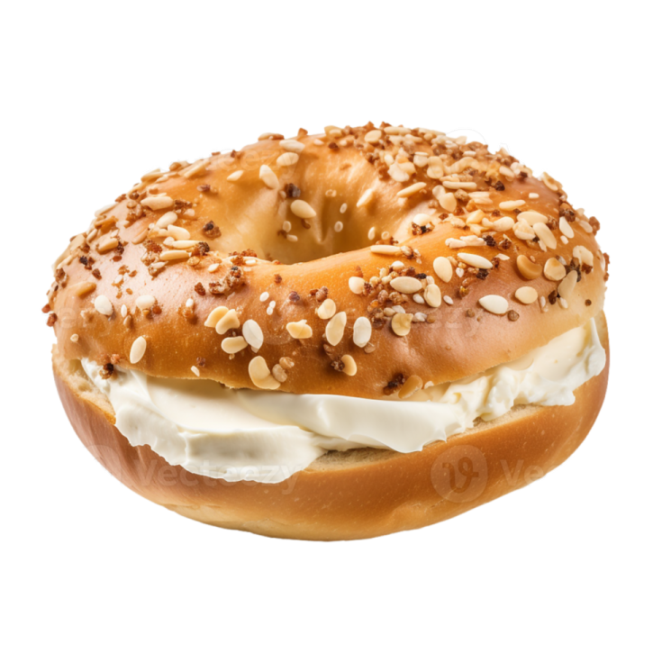 a close up of a bagel on a white background