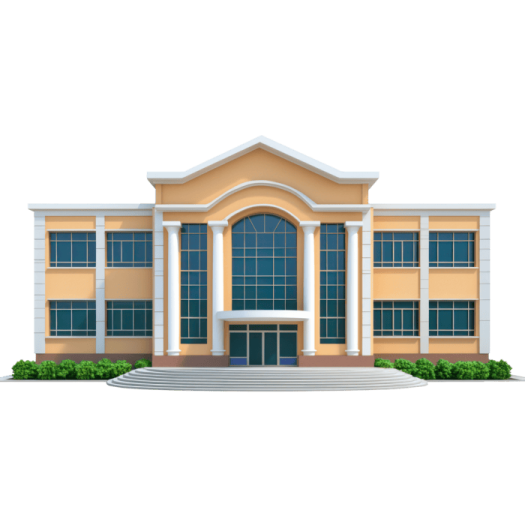 the front view of a school building