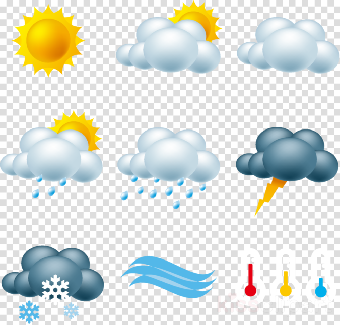 a set of weather icons on transparent background