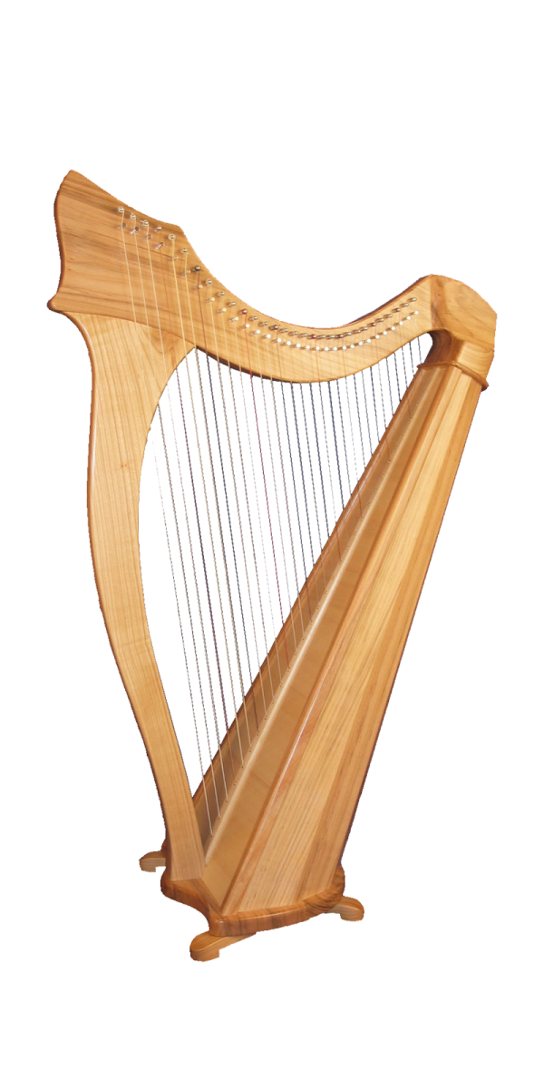 a wooden harp on a white background