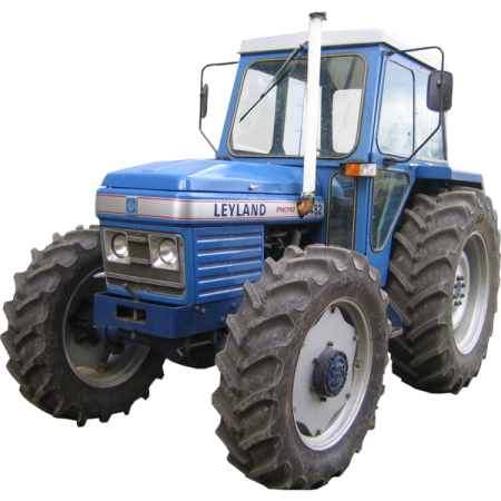 a blue tractor is shown against a white background
