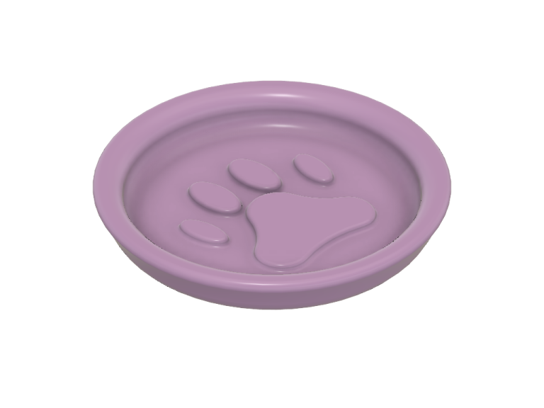 a purple bowl with a paw print on it