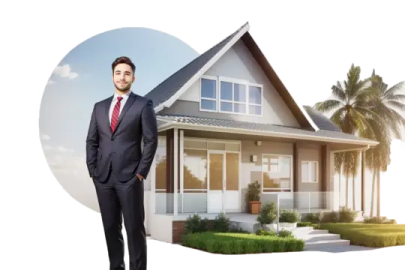 a man standing in front of a house