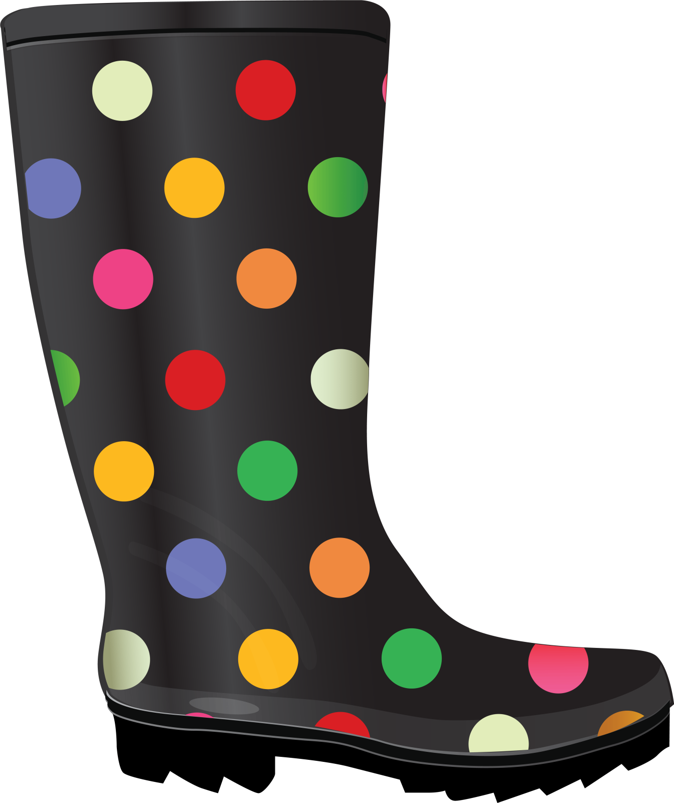 a pair of rain boots with colorful polka dots
