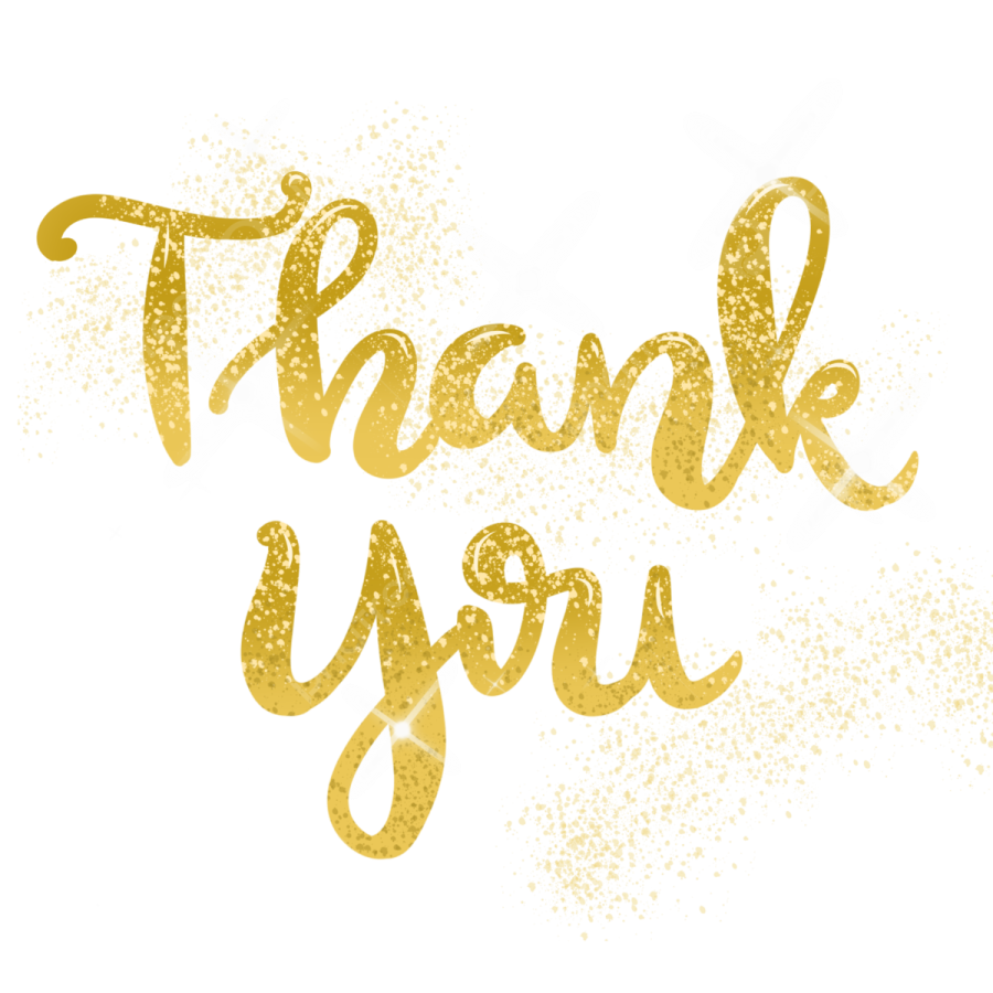 a gold thank card with the words thank you
