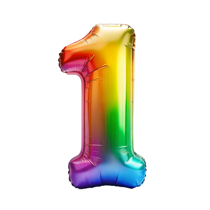a foil balloon shaped like the number one