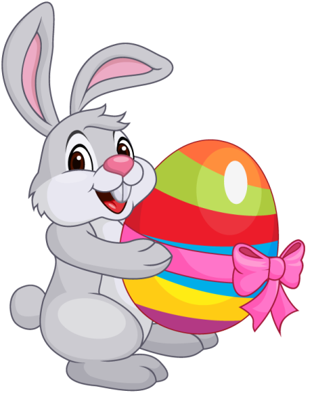 a cartoon bunny carrying an easter egg