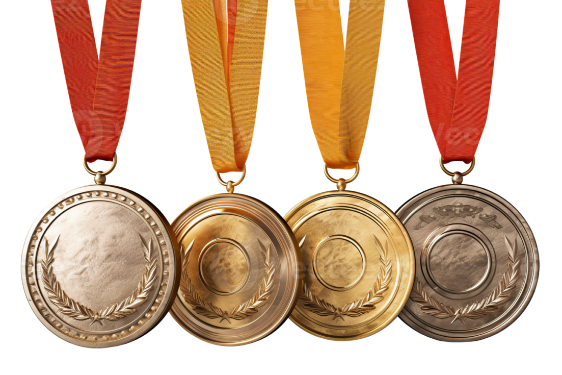three medals on a white background