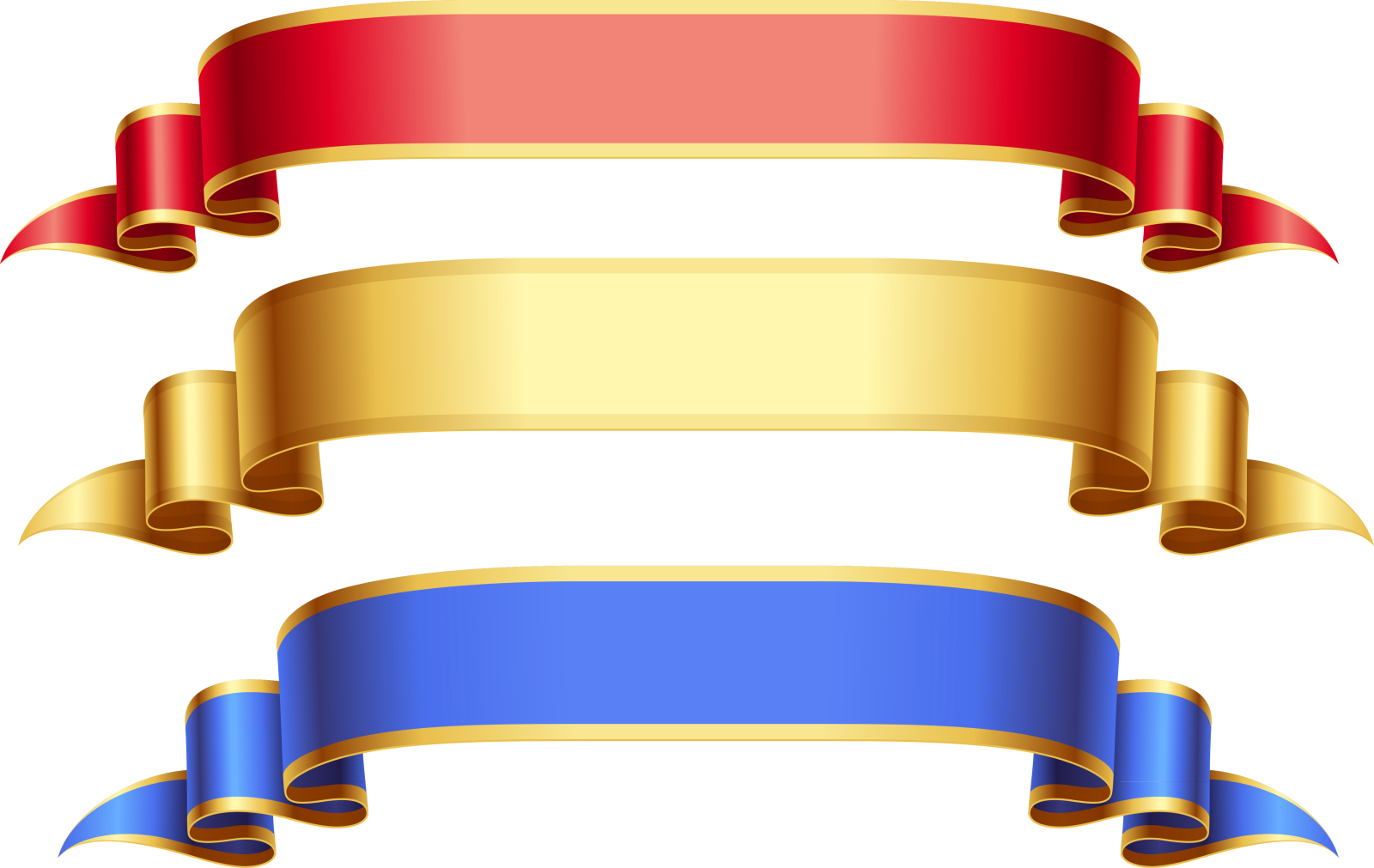 a set of three colored ribbons