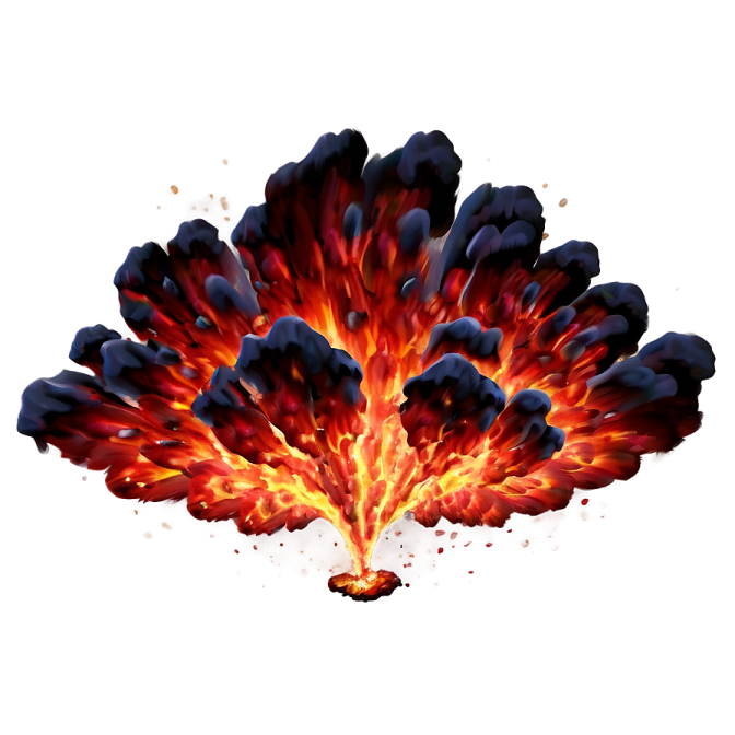 a black and red fireball on a white background