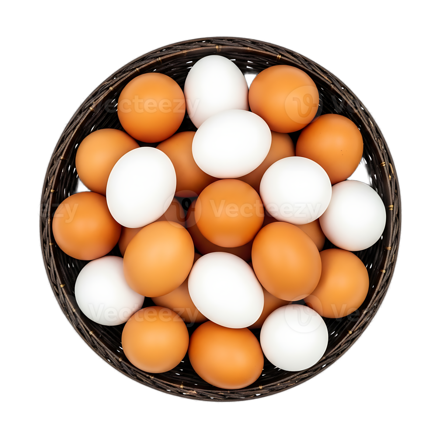 eggs in a basket on a white background