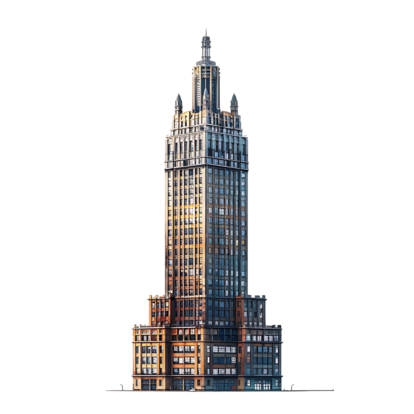 a drawing of a tall building on a white background