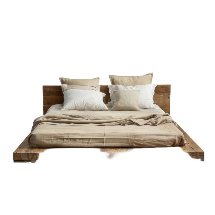 a bed with pillows and pillows on it