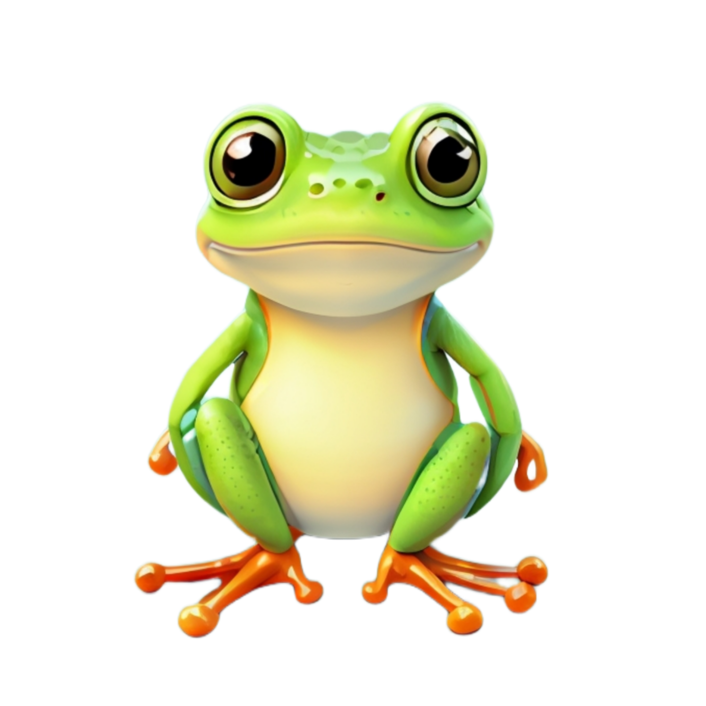 a green frog sitting on top of a white background