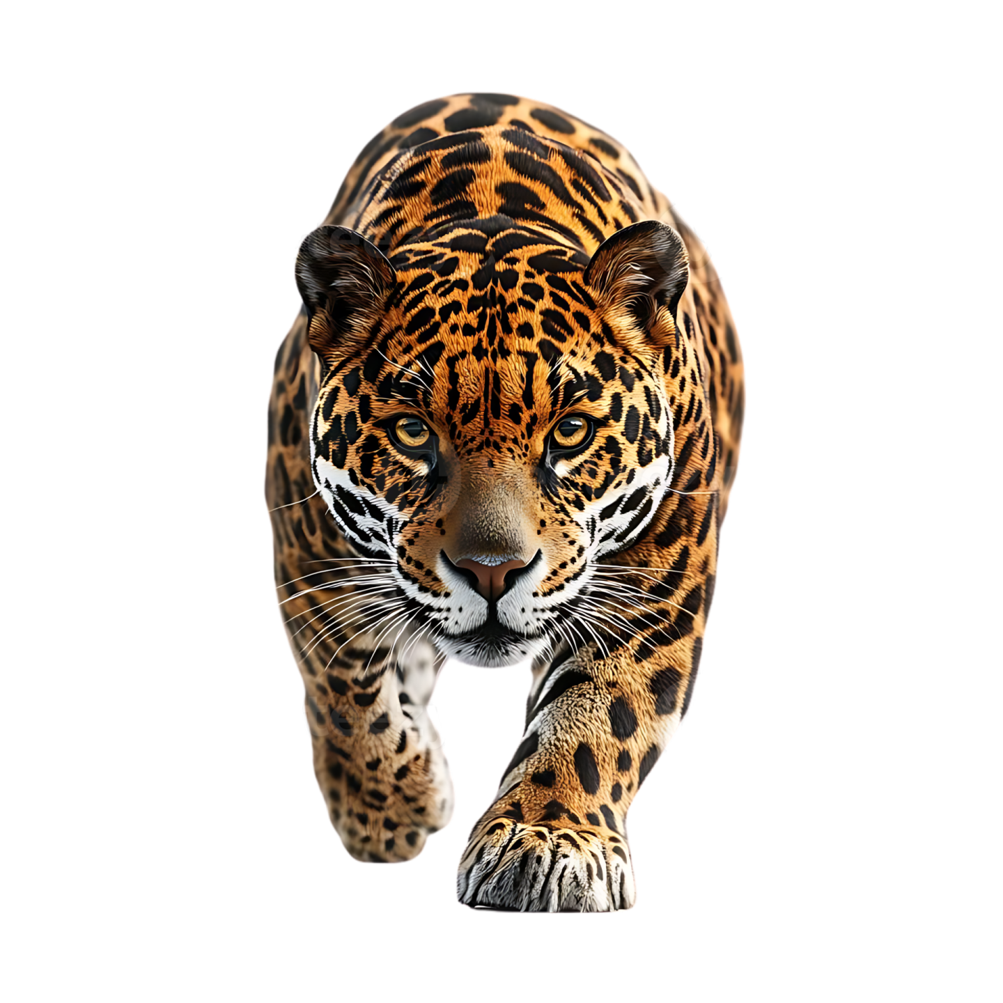 a jaguar walking across a white background