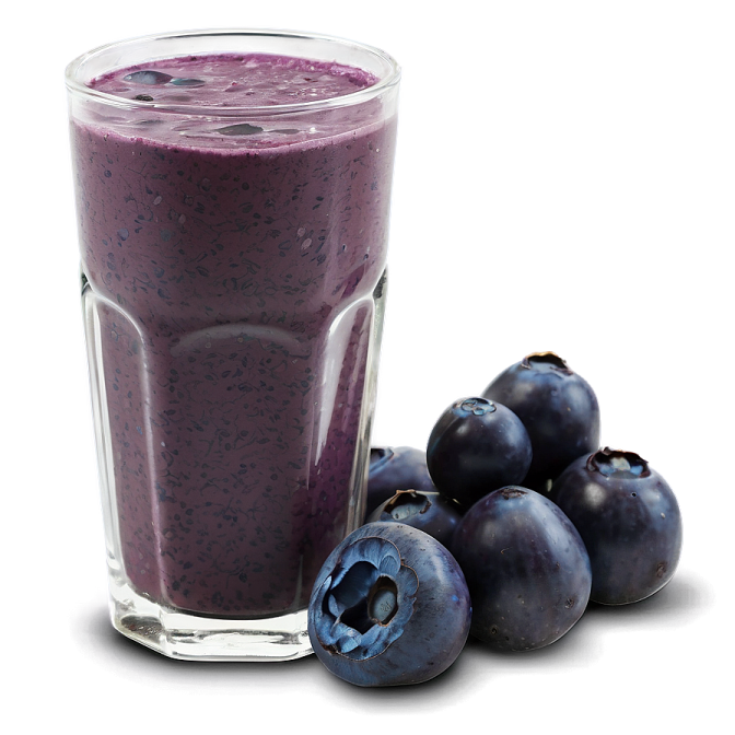 a glass of blueberry smoothie next to some blueberries