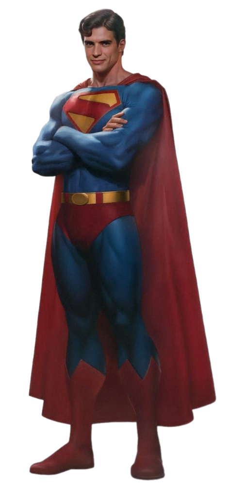 a painting of superman standing with his arms crossed