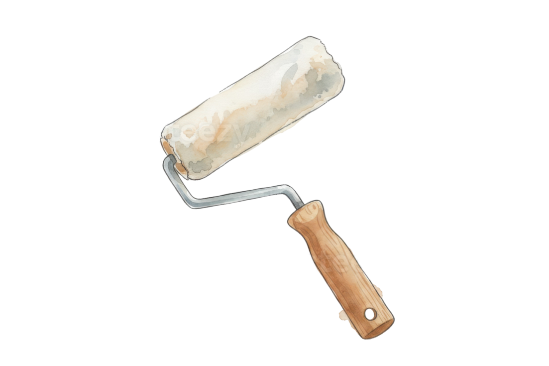 a watercolor painting of a paint roller