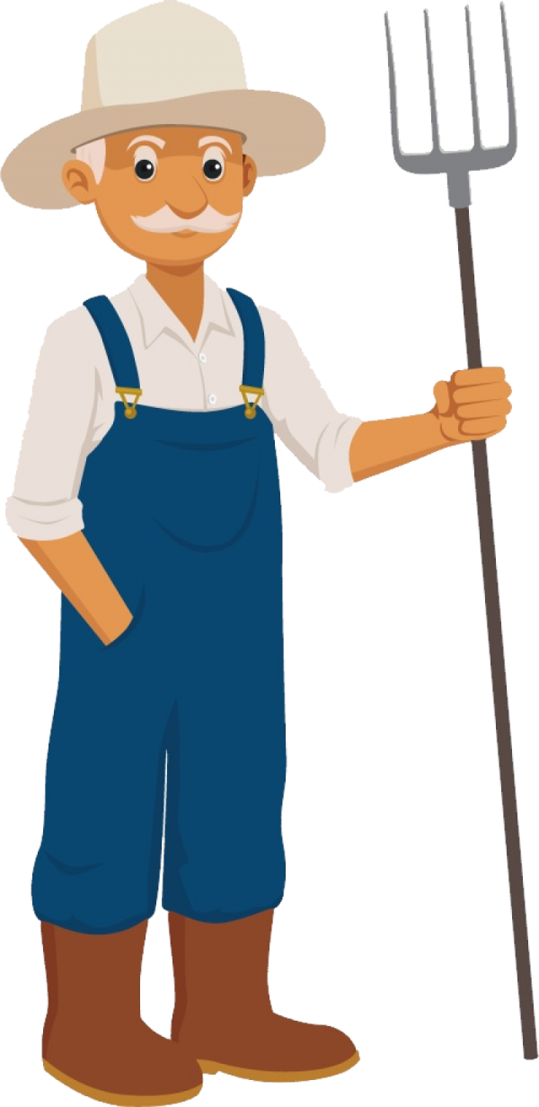 a farmer with a pitchfork and hat